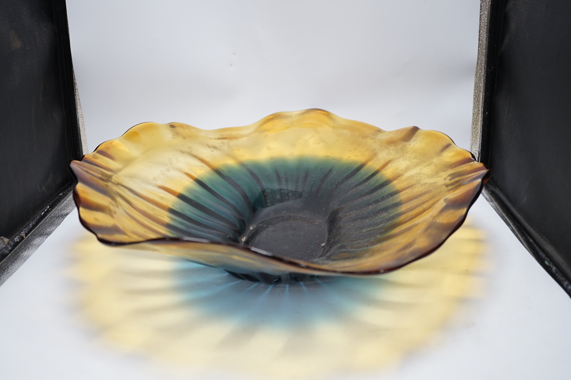 A large Murano orange and blue glass centre dish, 65cm wide